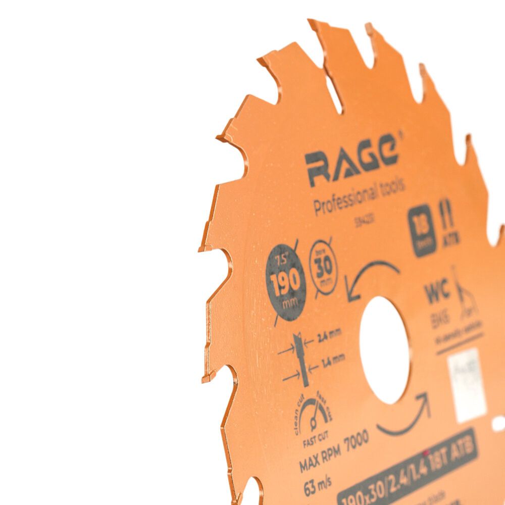 Диск пильный быстрый 190 мм 18 зубьев посадка 30 мм + кольцо 20 мм 16 мм (Rage) 594231