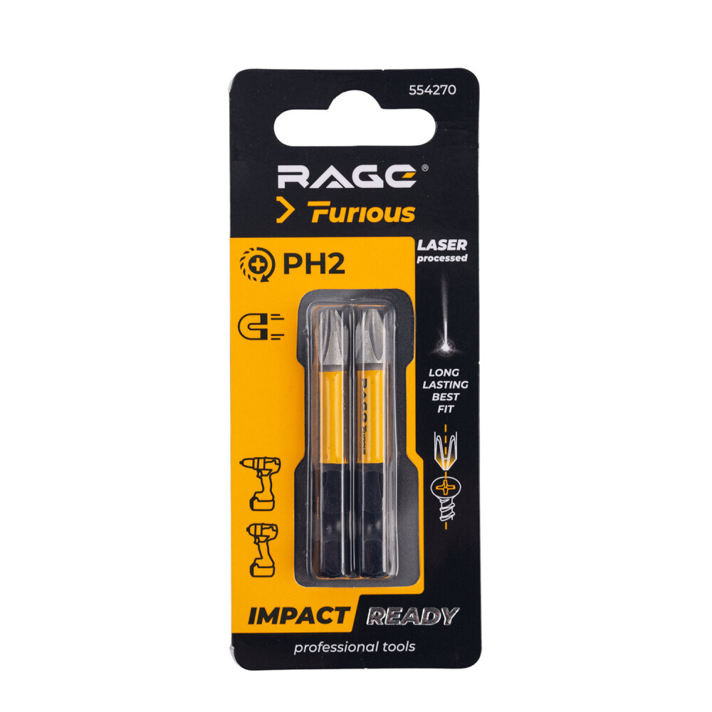 Биты торсионные IMPACT 2 шт S2 PH2 x 50 мм (Rage Furious) 554270