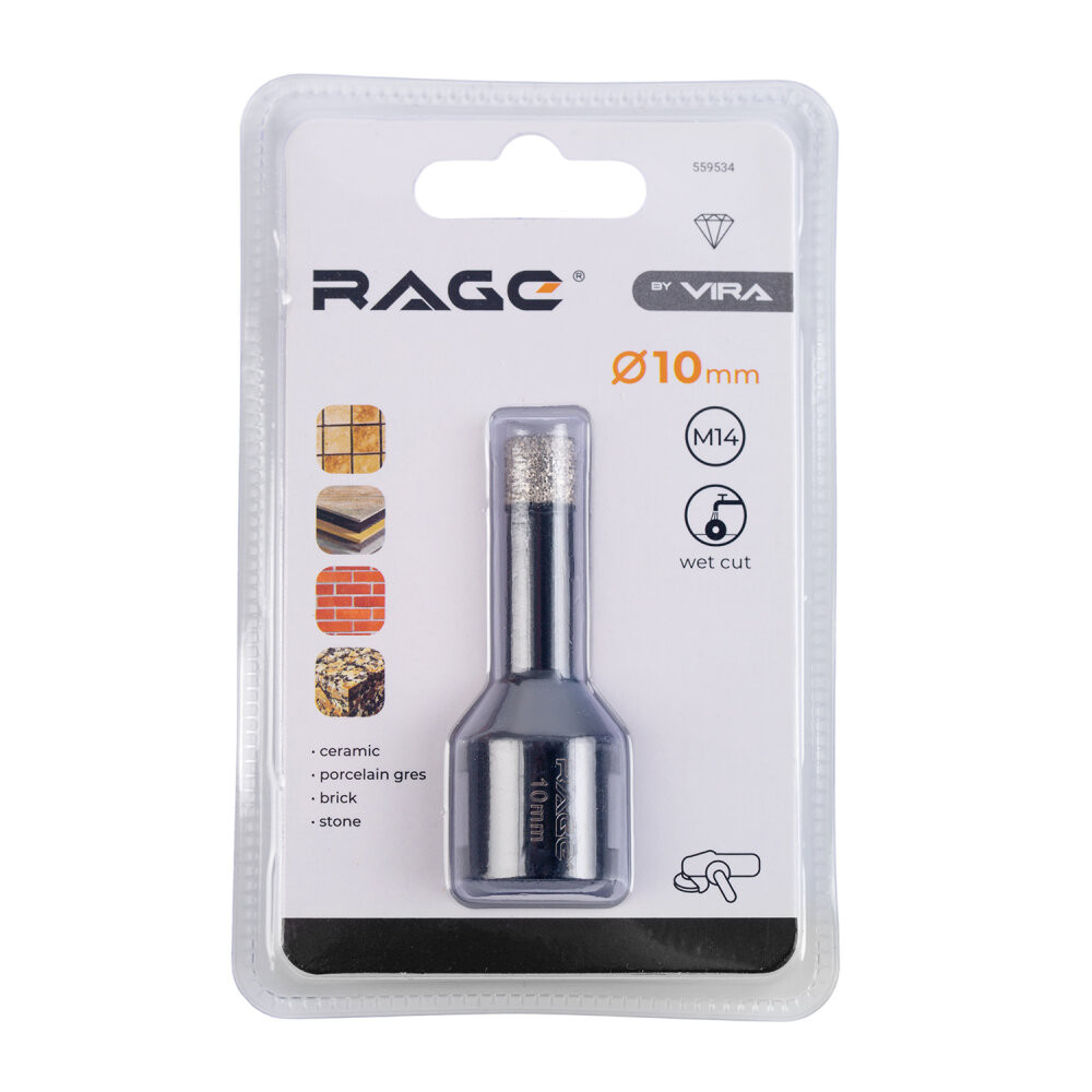 Коронка алмазная 10 мм по керамограниту по керамике для УШМ (Rage) 559534