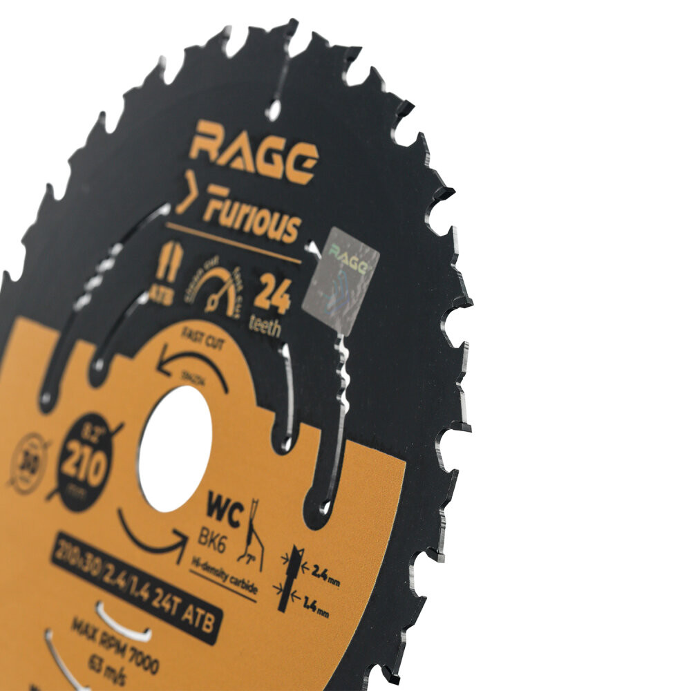 Диск пильный быстрый 210 мм 24 зуба посадка 30 мм + кольцо 25.4 мм 20мм 16 мм (Rage Furious) 594234