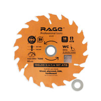 Диск пильный быстрый 190 мм 18 зубьев посадка 30 мм + кольцо 20 мм 16 мм (Rage) 594231