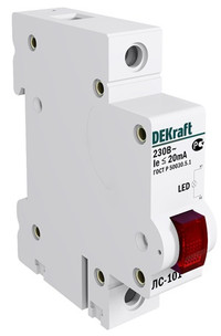 Лампа сигнальная светодиодная ЛС-101 DIN 1п красная 220В (Dekraft) 18002DEK