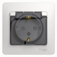 GLOSSA Розетка с заземлением со шторками с крышкой белая в сборе IP44 (Systeme Electric) GSL000148