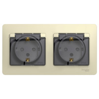 Розетка GLOSSA двойная с заземлением со шторками в сборе IP44 бежевый (Systeme Electric) GSL000247