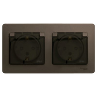 Розетка GLOSSA двойная с заземлением со шторками в сборе IP44 шоколад (Systeme Electric) GSL000847