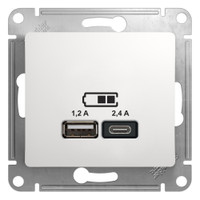 GLOSSA USB РОЗЕТКА A+С, 5В/2,4 А, 2х5В/1,2 А, механизм, БЕЛЫЙ (Systeme Electric) GSL000139
