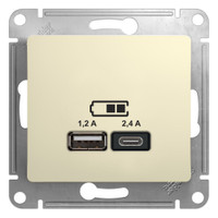GLOSSA USB РОЗЕТКА A+С, 5В/2,4А, 2х5В/1,2 А, механизм, БЕЖЕВЫЙ (Systeme Electric) GSL000239
