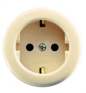 Розетка наружная с заземлением круглая (керамика) (Makel) 16011