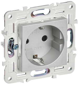 SKANDY Розетка с заземлением с защитными шторками 16А безвинтовое крепление SK-R06S серебряный IEK (IEK) SK-R14-16-1-K23