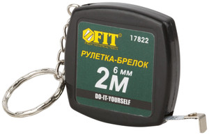 Рулетка-брелок 2 м x 6 мм, черная квадратная (FIT) 17822