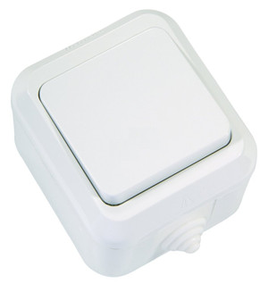 Выключатель одноклавишный, в сборе, брызгозащищенный, IP44, белый (Makel) 18300