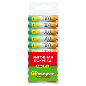 Аккумулятор перезаряжаемый GP 100AAAHC AAA емкости 930 10 шт. в пластиковом боксе (GP) 18335