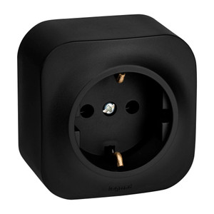 Розетка 1-местная для открытой установки с заземлением без защитных шторок 16А черный матовый QUTEO (IEK) 782472