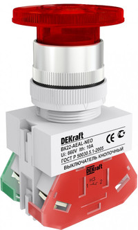 Кнопка красная с фиксацией AEAL-22 Гриб с подсветкой неон 220В ВK-22 (Dekraft) 25034DEK