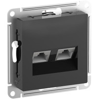 ATLASDESIGN РОЗЕТКА двойная компьютерная RJ45+RJ45, кат.6А, механизм, КАРБОН (Systeme Electric) ATN001088