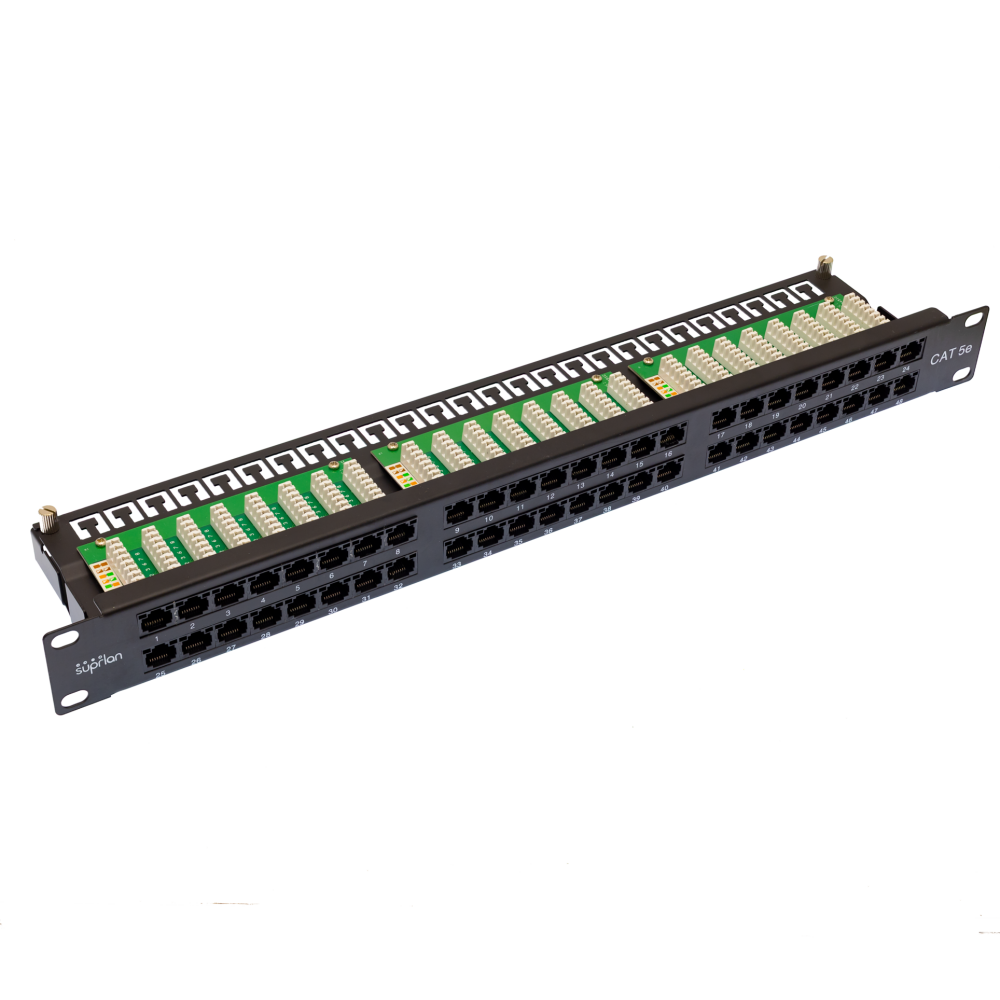 Патч-панель высокой плотности 19'. 48 портов RJ-45. UTP. Cat.5e. 1U (SUPRLAN) 10-0406