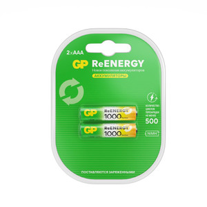 Аккумуляторы перезаряжаемые GP ReEnergy 100AAAHC AAA, емкость 930 мАч - 2 шт. в клемшеле (GP) 20271