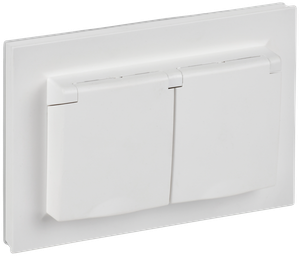 BRITE Розетка 2-местная с заземлением с защитными шторками и крышкой 16А в сборе IP44 РСбш12-3-44-БрАБ арктический белый IEK (IEK) BR-R26-16-44-K91-F