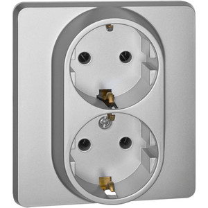 Розетка 2-местная с заземлением без защитных шторок 16А в сборе алюминий INSPIRIA (IEK) 673752