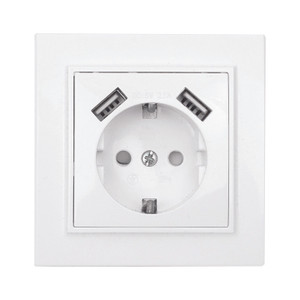 Розетка Минск 1-местная СП с заземлением 16А белая с защитными шторками с 2 USB 2,1А (EKF) ERR16-028-100-2USB