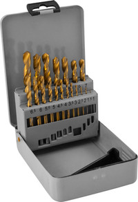 Набор спиральных сверл по металлу HSS TiN в металлическом кейсе, d1.0-10.0 мм, 19 предметов (Thorvik) TDBS19