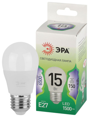 Лампа светодиодная LED 15 Вт 1500Лм 6500К шар холодный E27 220-240В LED P45-15W-865-E27 Green Line (ЭРА) Б0067051