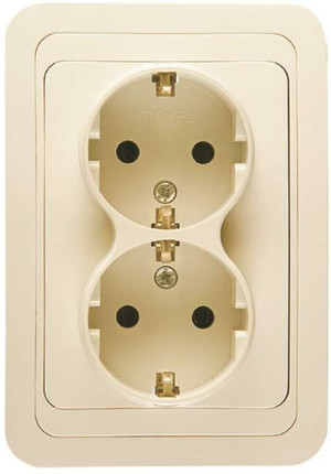 Mimoza Розетка двойная с заземлением бежевая/бежевая (Makel) 25082