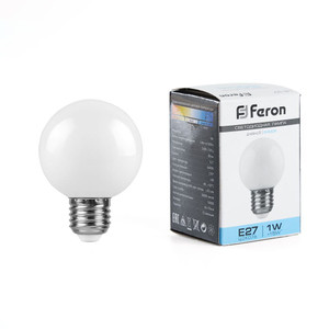 Лампа светодиодная LED 1вт Е27 белый 6400К (шар) (FERON) LB-37 25115