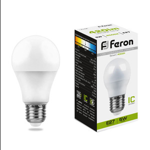 Лампа светодиодная LED 5вт Е27 белый шар (FERON) LB-38 25405