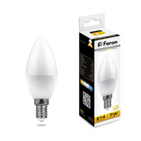 Лампа светодиодная LED 7вт E14 теплый матовая свеча (FERON) LB-97 25475