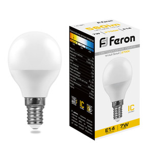 Лампа светодиодная LED 7вт Е14 теплый шар (FERON) LB-95 25478