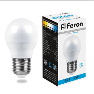 Лампа светодиодная LED 7вт Е27 дневной шар (FERON) LB-95 25483