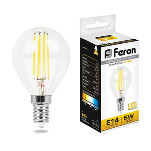Лампа светодиодная LED 5вт Е14 теплый шар FILAMENT (FERON) LB-61 25578