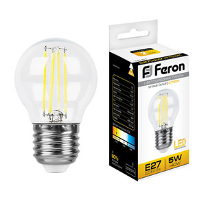 Лампа светодиодная LED 5вт Е27 теплый шар FILAMENT (FERON) LB-61 25581