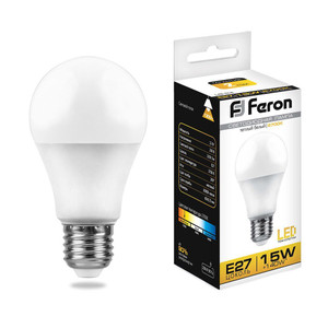 Лампа светодиодная LED 15вт Е27 теплый (FERON) LB-94 25628