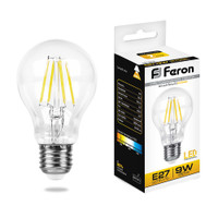 Лампа светодиодная LED 9вт Е27 теплый FILAMENT (FERON) LB-63 25631