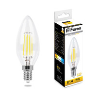 Лампа светодиодная LED 7вт Е14 теплый свеча FILAMENT (FERON) LB-66 25726