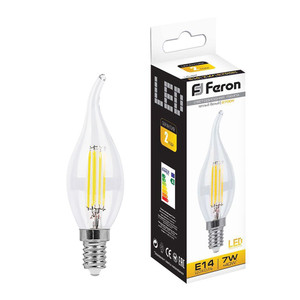 Лампа светодиодная LED 7вт Е14 теплый свеча на ветру FILAMENT (FERON) LB-67 25727