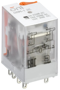 Реле интерфейсное ORM 2C 220В AC со светодиодом и тестовой кнопкой (ONI) ORM-1-2C-AC220V-L-B