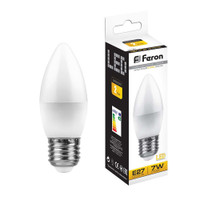 Лампа светодиодная LED 7вт E27 теплый матовая свеча (FERON) LB-97 25758
