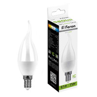Лампа светодиодная LED 7вт Е14 белый матовая свеча на ветру (FERON) LB-97 25761