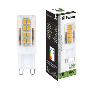 Лампа светодиодная LED 5вт 230в G9 белый капсульная (FERON) LB-432 25770