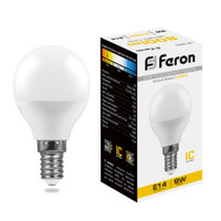 Лампа светодиодная LED 9вт Е14 теплый матовый шар (FERON) LB-550 25801
