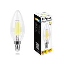 Лампа светодиодная LED 7вт Е14 теплый свеча FILAMENT диммируемая (FERON) LB-166 25870