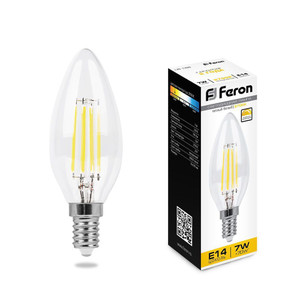 Лампа светодиодная LED 7вт Е14 теплый свеча FILAMENT диммируемая (FERON) LB-166 25870