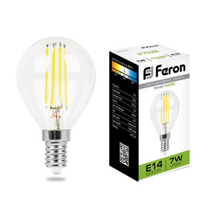 Лампа светодиодная LED 7вт Е14 белый шар FILAMENT (FERON) LB-52 25875