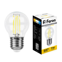 Лампа светодиодная LED 7вт Е27 теплый шар FILAMENT (FERON) LB-52 25876