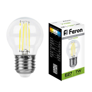 Лампа светодиодная LED 7вт Е27 белый шар FILAMENT (FERON) LB-52 25877