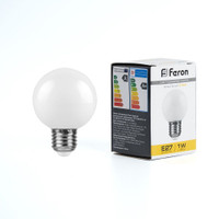 Лампа светодиодная LED 1вт Е27 белый 2700К (шар) (FERON) LB-37 25878