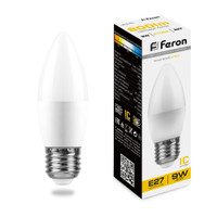 Лампа светодиодная LED 9вт Е27 теплый матовая свеча (FERON) LB-570 25936